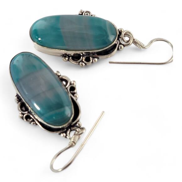 Sterling Silver Teardrop Earrings with Striated Blue Gemstone - Picture 4 of 16